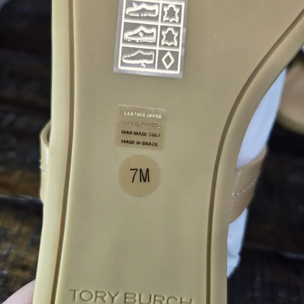 NEW Tory Burch Miller Leather Womens Size 7 Big Logo Sandal Flip Flops Honeycomb